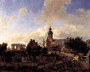 Jan van der Heyden Street before Haarlem Tower painting